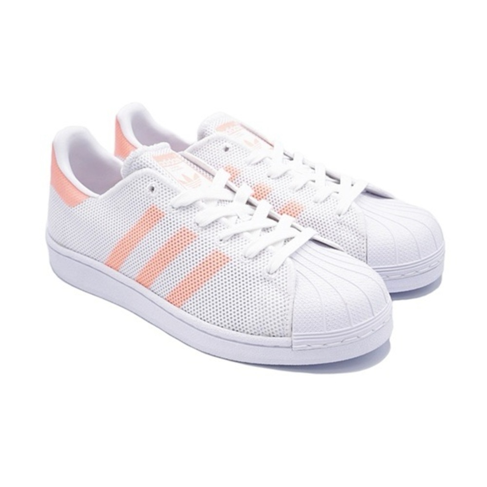 Adidas New Superstar Mesh Pink Peach Stripe Sneakers Tennis Shoes